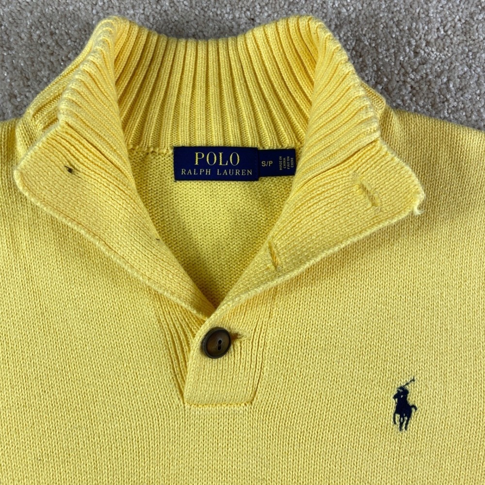Polo Ralph Lauren Mens Yellow Cotton Knit Button Mock Neck Jumper Sweater - Picture 4 of 8